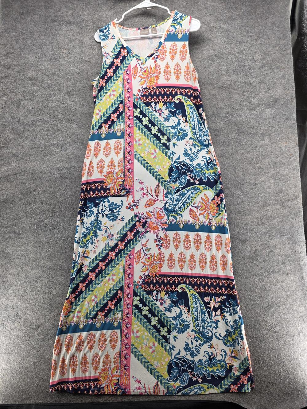 Chico's Dress Womens 1 Multicolor Maxi Tank V-Neck Strappy Sleeveless Long